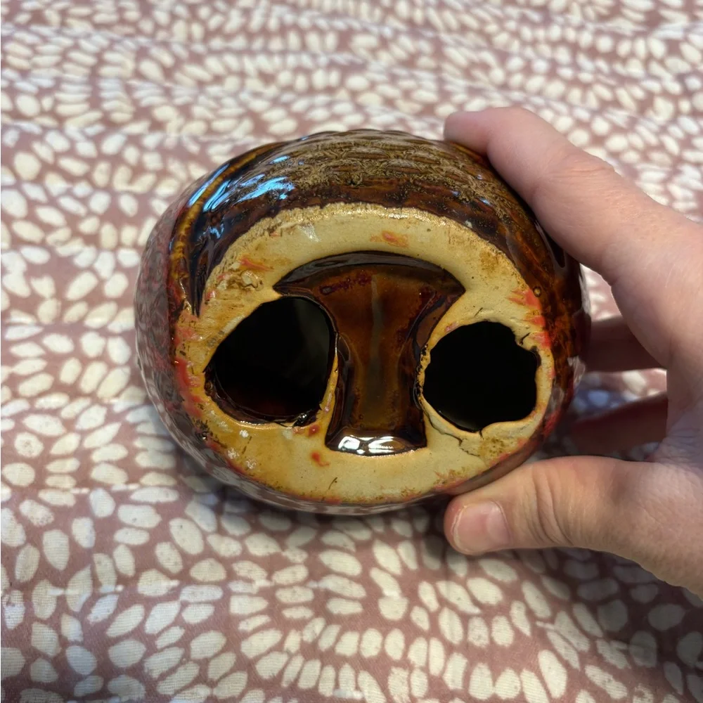 Handcrafted Owl Sculpture in Brown and Tan - Picture 3 of 3